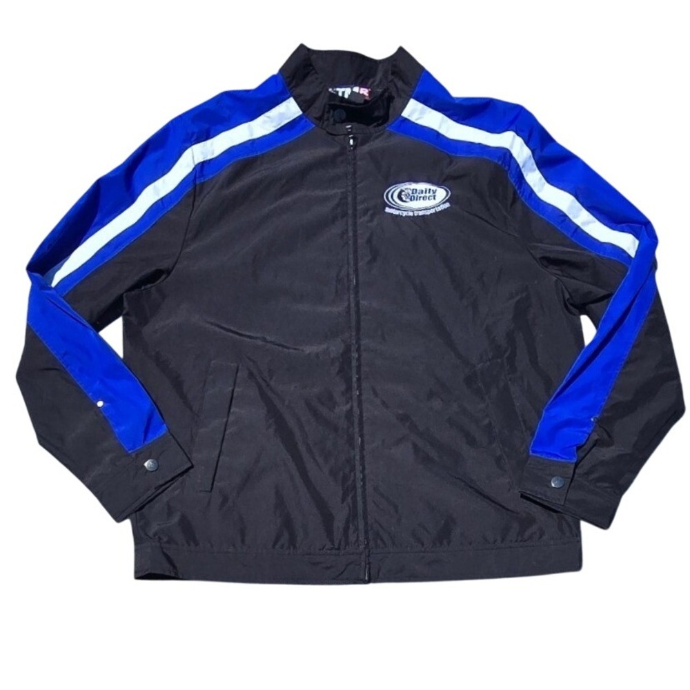 TMR Tri-Mountain Performance Mens L Black Blue HaulBikes Moto Windbreaker Jacket